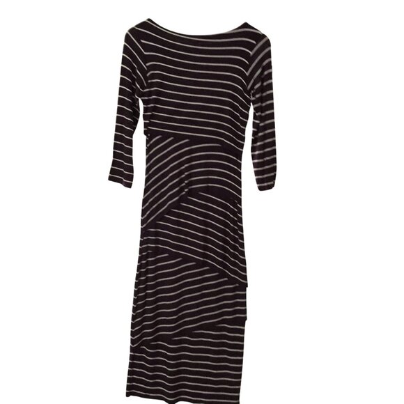 ANTHROPOLOGIE BAILEY 44 Purple Cream Stripe Bodycon Stretch Midi Dress S Knit - Picture 6 of 7